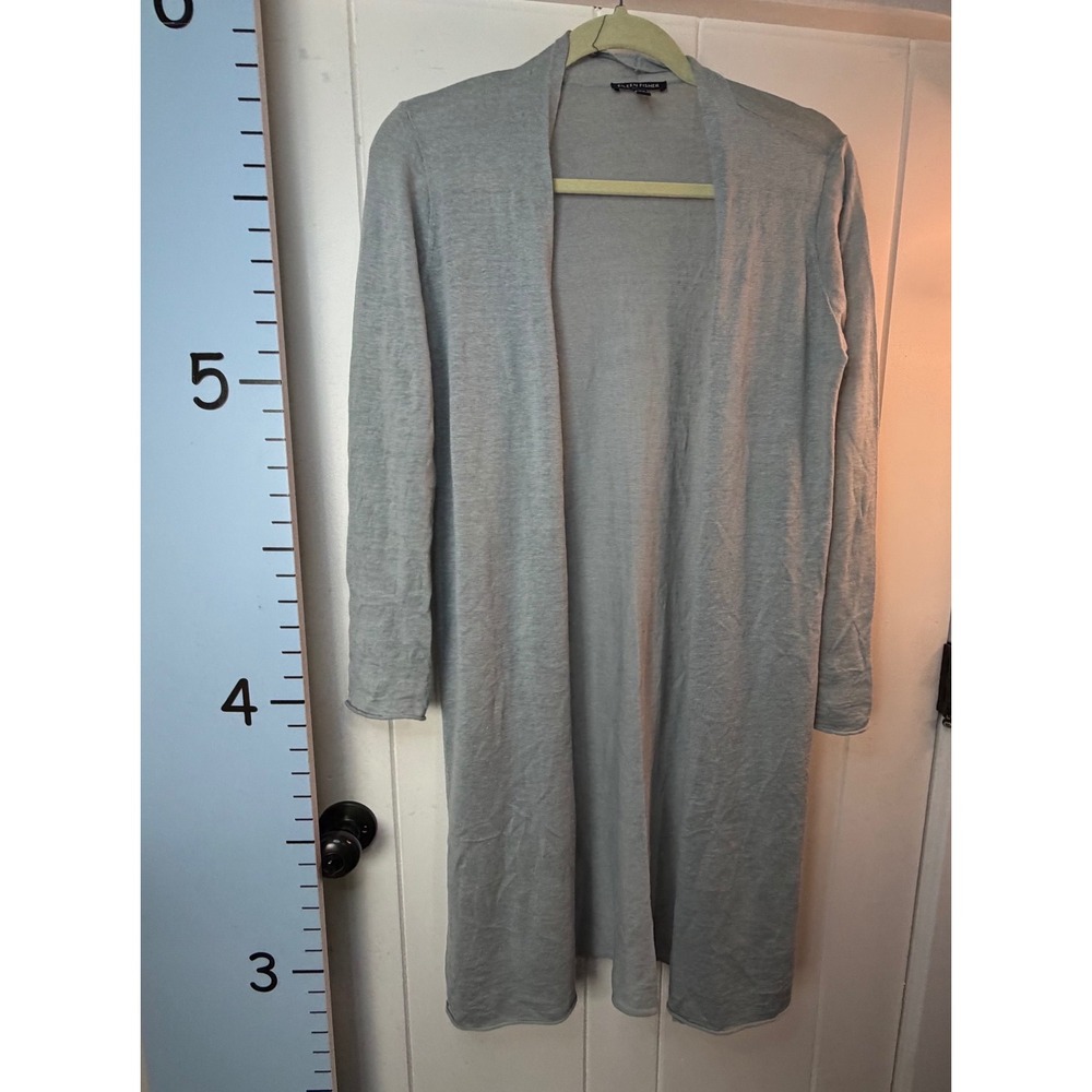 Eileen Fisher Gray Organic Linen Long Cardigan Capsule Wardrobe XXS Minimalist